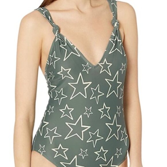 NWT! Stars Knot Strap Deep V One Piece Swimsuit - Picture 1 of 5